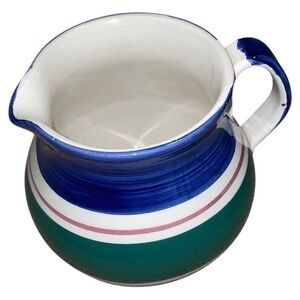 Furio Vintage Striped Art Pottery‎ Pitcher Made in Italy Blue Green